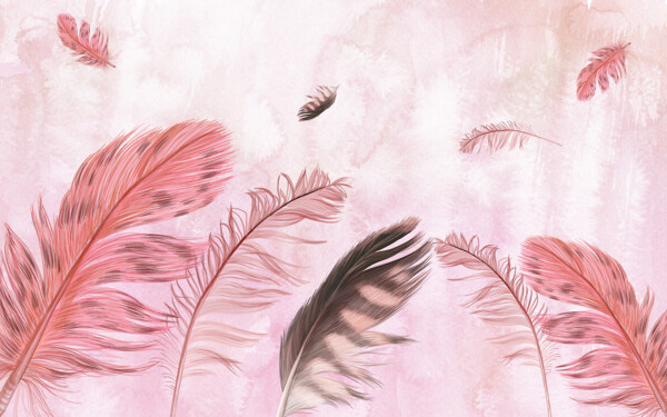 粉色羽毛温馨背景墙布定制壁画图片