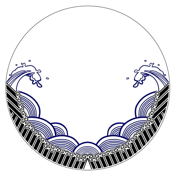中国风传统纹样与海浪纹理边框元素