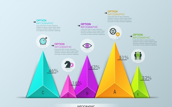 多彩立体三角形几何信息图表