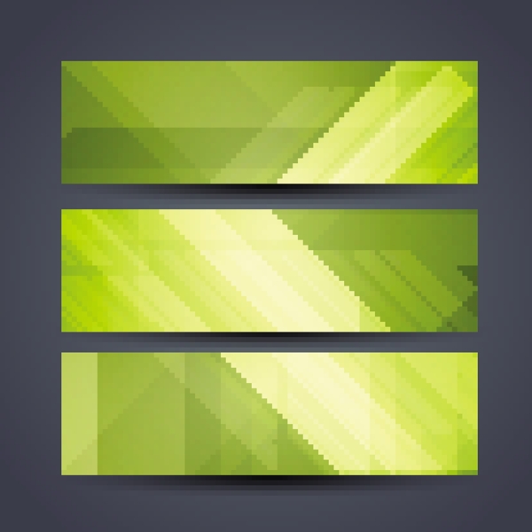三个具有几何形状的绿色抽象横幅