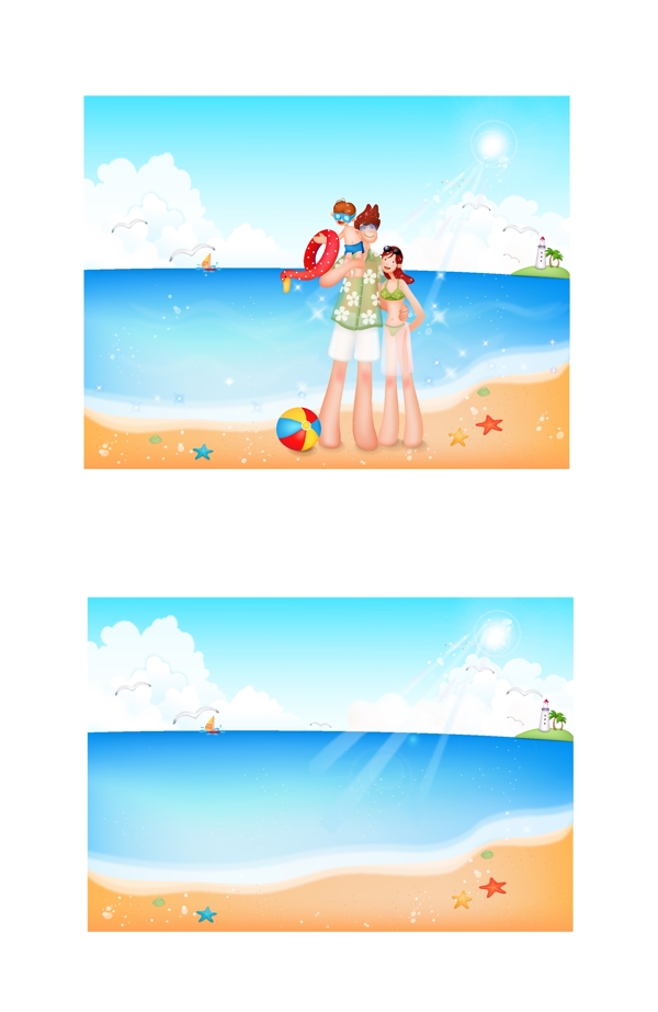 夏日情侣海滩卡通矢量图
