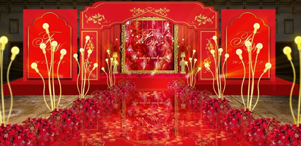 红金主舞台婚礼效果图设计