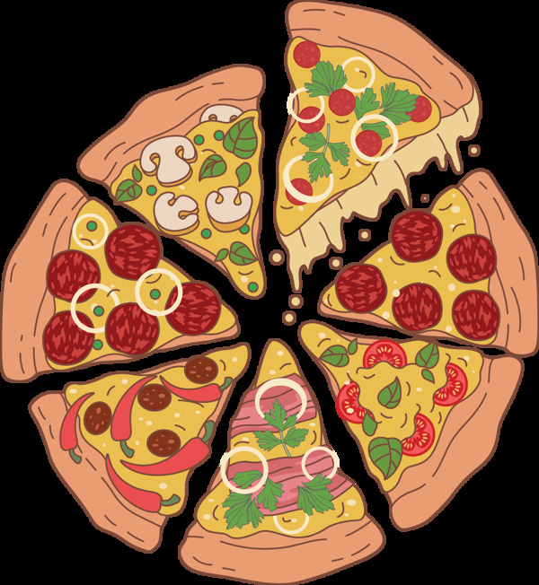 手绘美食披萨元素