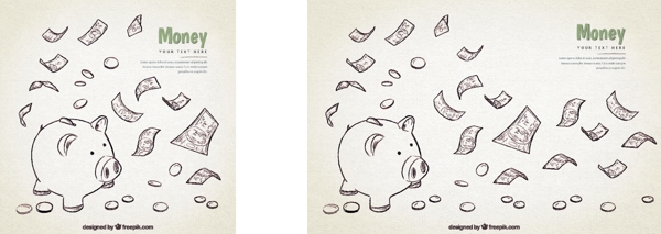小猪银行素描和帐单的背景