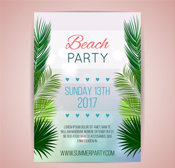 夏季棕榈叶海滩派对海报