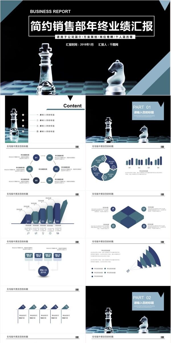 简约销售部年终业绩汇报ppt模板