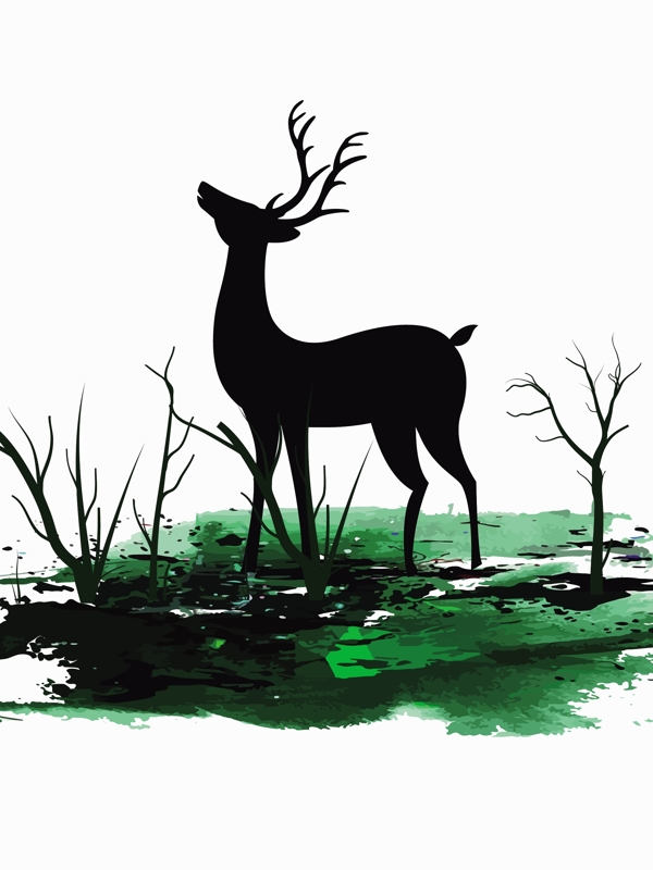 水彩北欧森林麋鹿装饰画