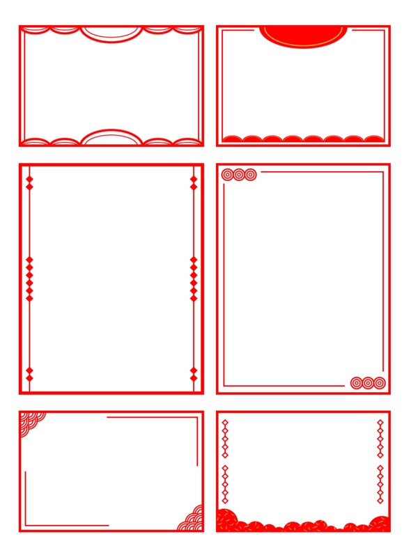 中国风原创红色边框套图元素