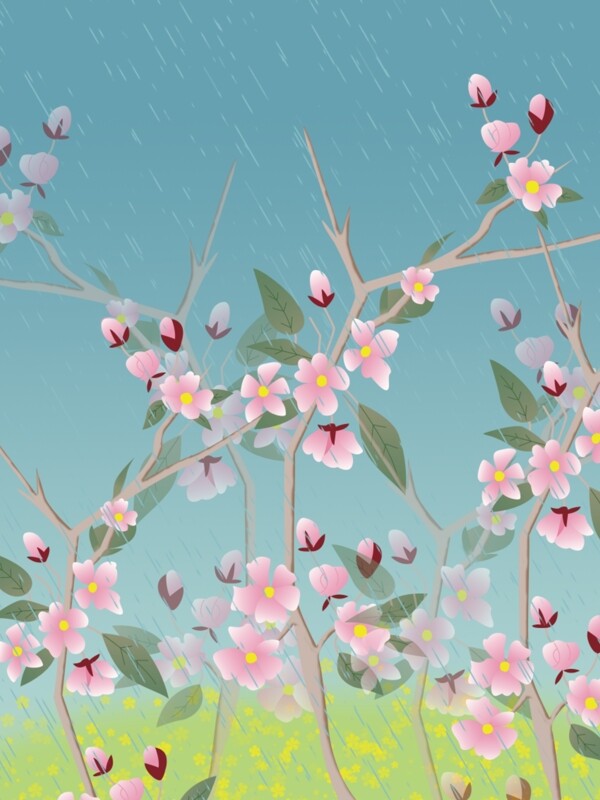 雨季小清新水彩植物花卉背景