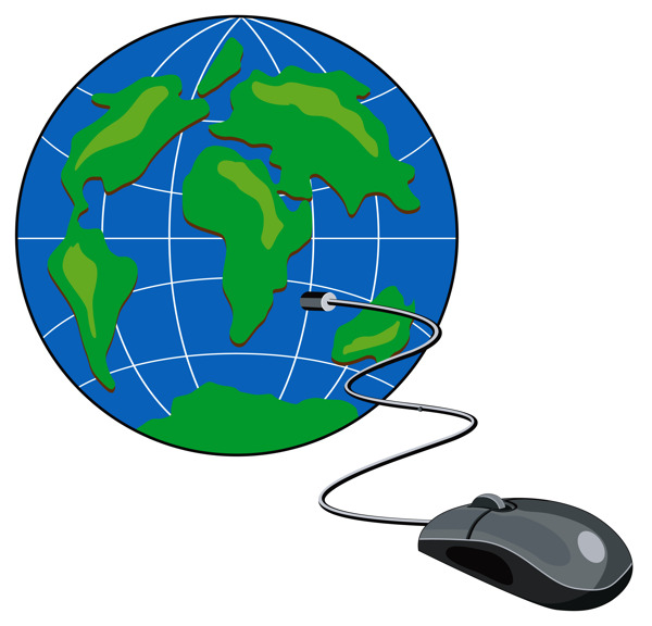 电脑鼠标连接全球的复古