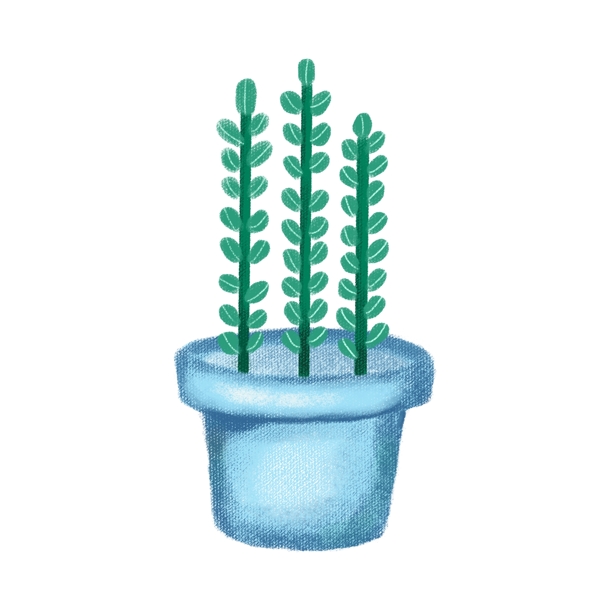 蓝绿色卡通手绘小清新装饰植物盆栽