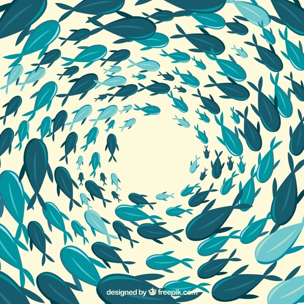海洋鱼群漩涡矢量图片