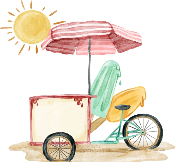 彩绘夏季沙滩冰淇淋车矢量素材