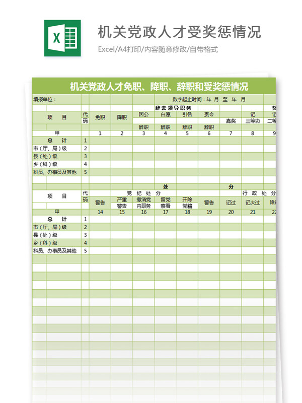 受奖惩情况excel模板