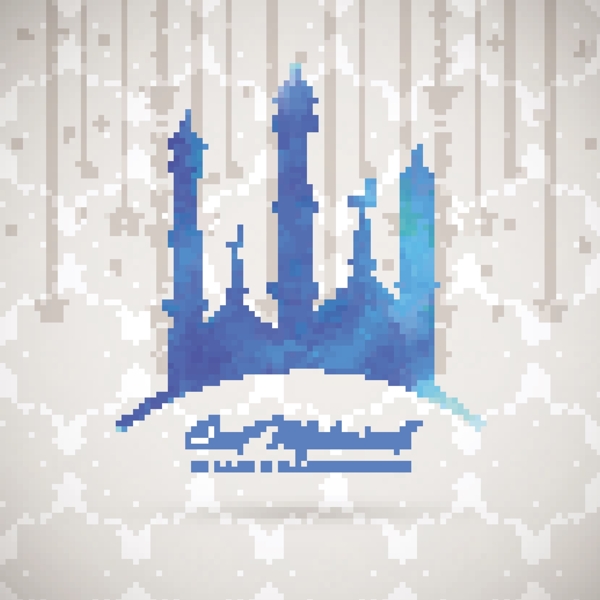 蓝色开斋节穆巴拉克清真寺背景