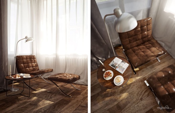 现代精致时尚客厅深色木地板室内装修效果图