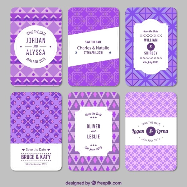 紫色婚礼卡片矢量图