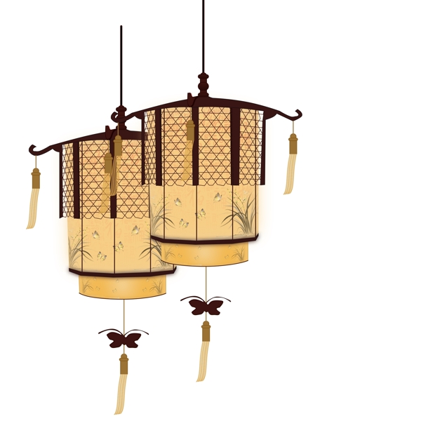 喜庆新年中国风复式灯笼可商用家庭装饰图案