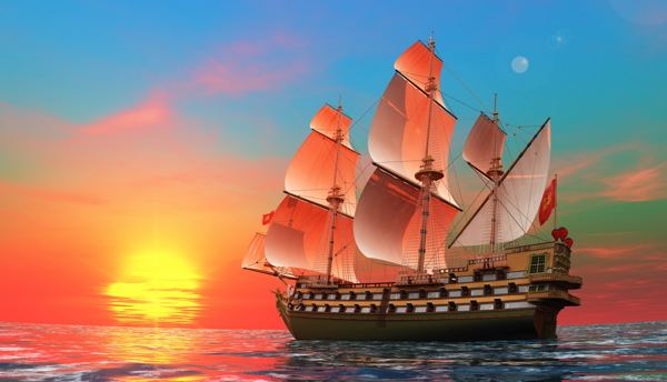 帆船夕阳图片