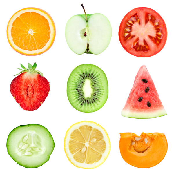 9种水果和蔬菜切片高清图片素材
