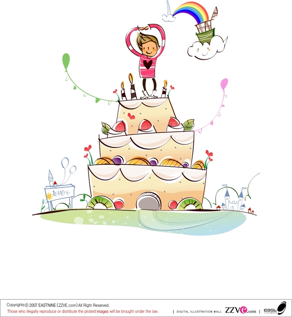 站在蛋糕上的小男孩矢量插画高清源文件下载