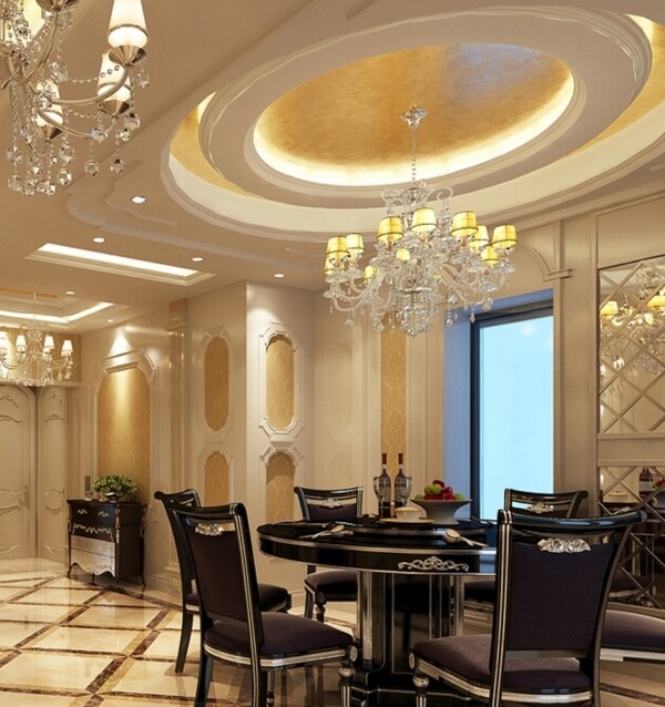 欧式奢华精美风格餐厅吊顶效果图设计