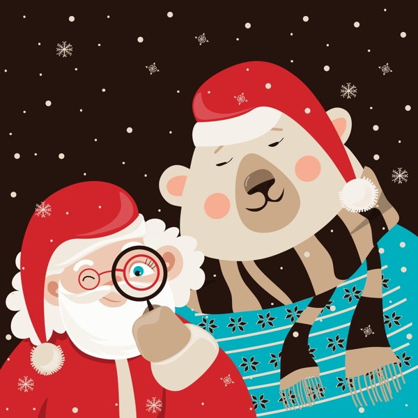 复古圣诞节北极熊海报