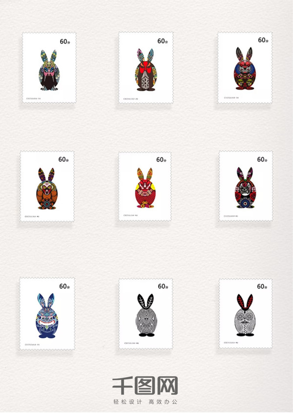 兔子中国元素邮票素材