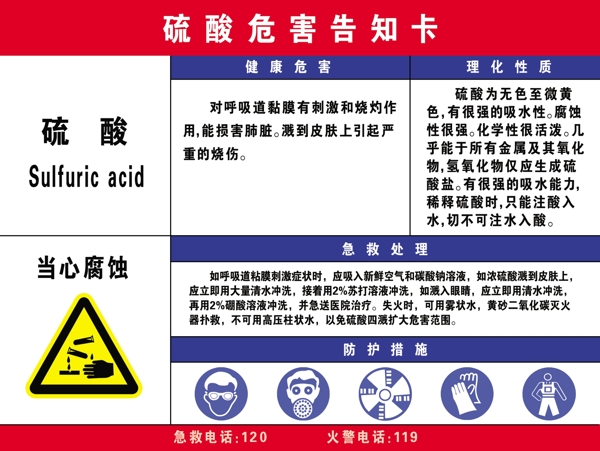 硫酸职业危害告知卡图片