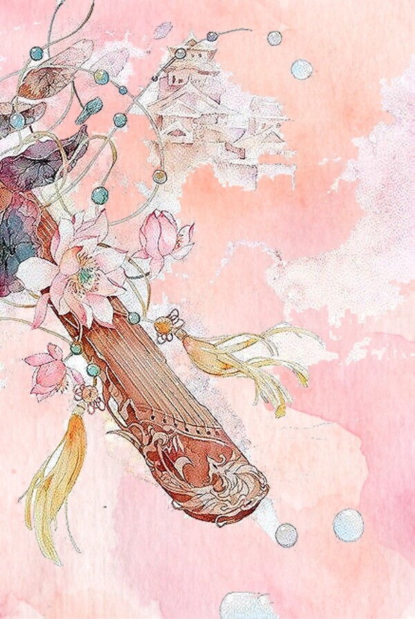 中国风古筝花朵海报背景设计