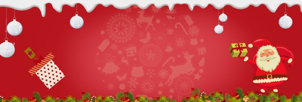 红色圣诞节卡通促销banner背景