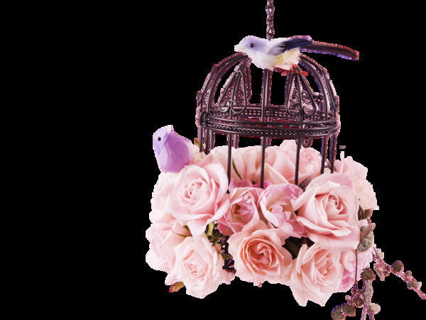 浪漫粉色花朵鸟笼产品实物