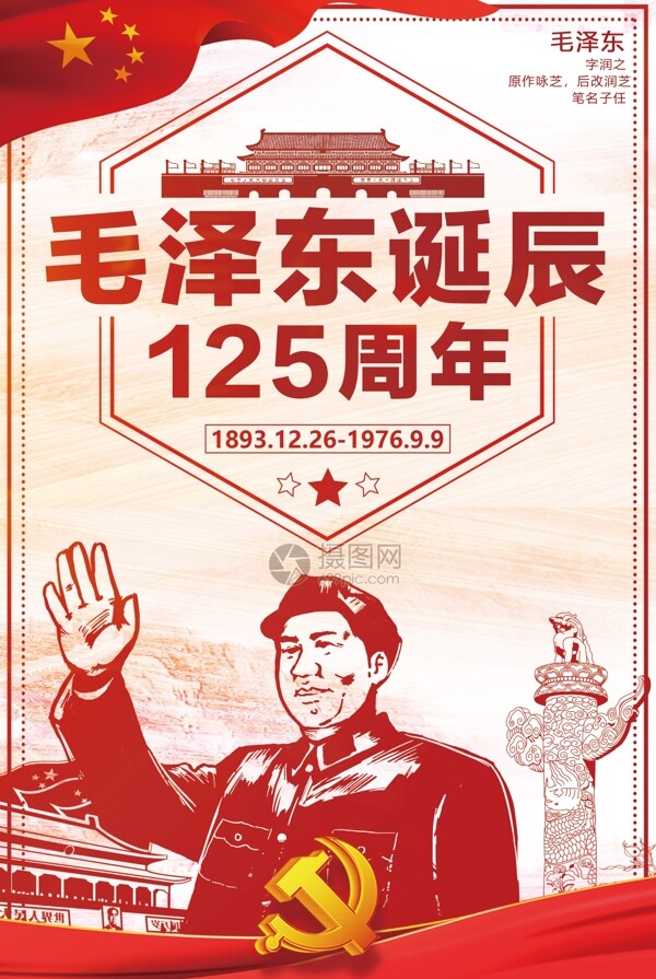 红色纪念诞辰125周年海报