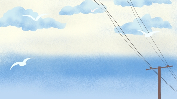白鹭云层电线杆背景素材