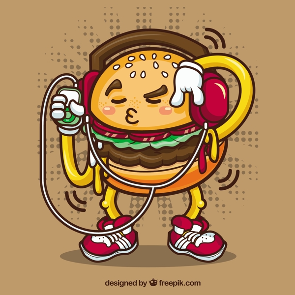 彩色手绘汉堡人物插图背景