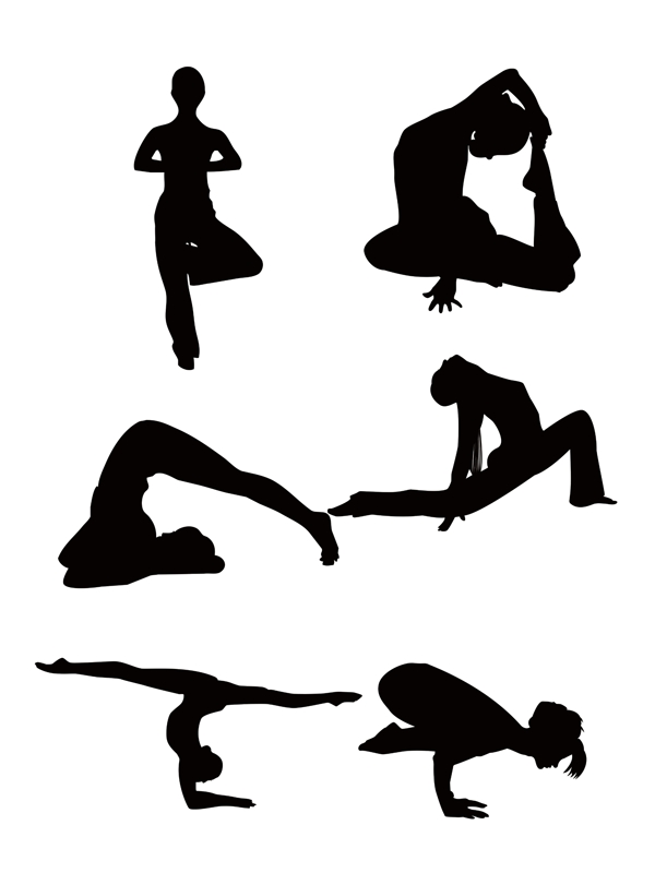 多种动作瑜伽剪影