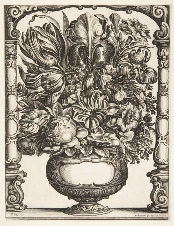 古典图案花卉素描版画木刻