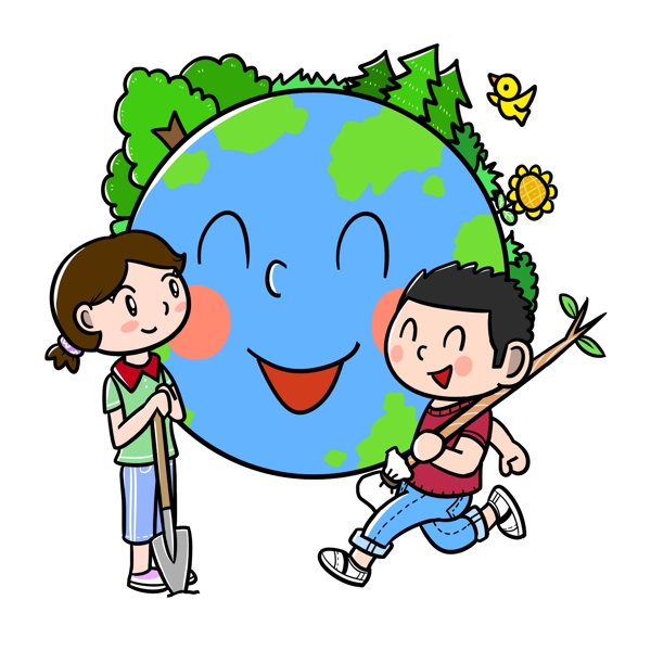 卡通世界地球日绿化地球png透明底