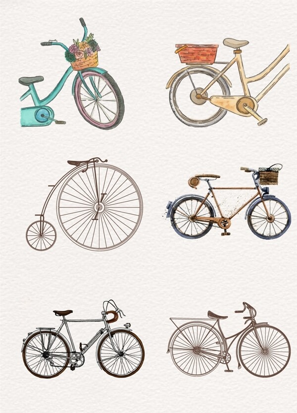 文艺手绘自行车装饰图案