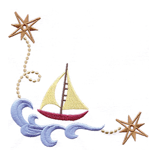 绣花帆船海浪指南针婴童装免费素材