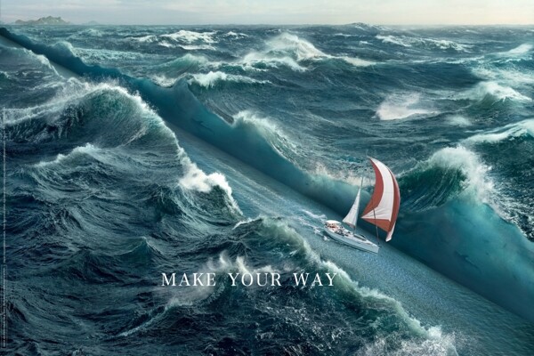 广告创意分开的海洋和帆船