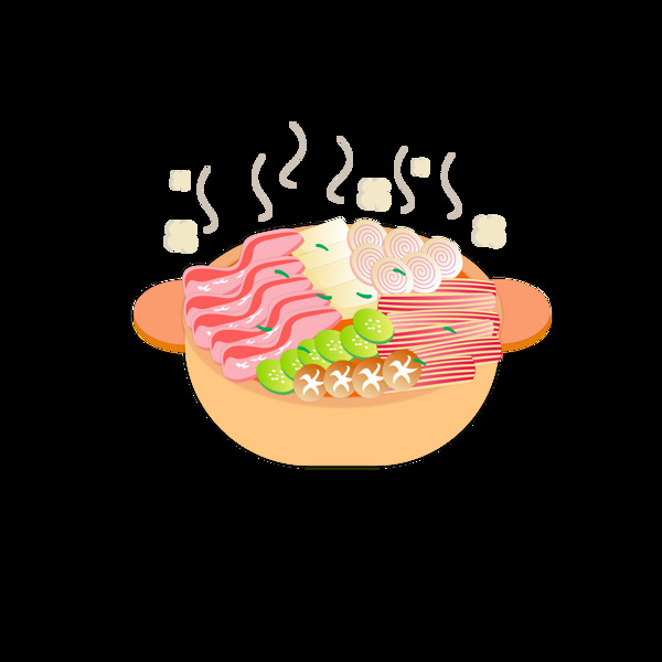 手绘冬季美食之卡通可爱火锅元素