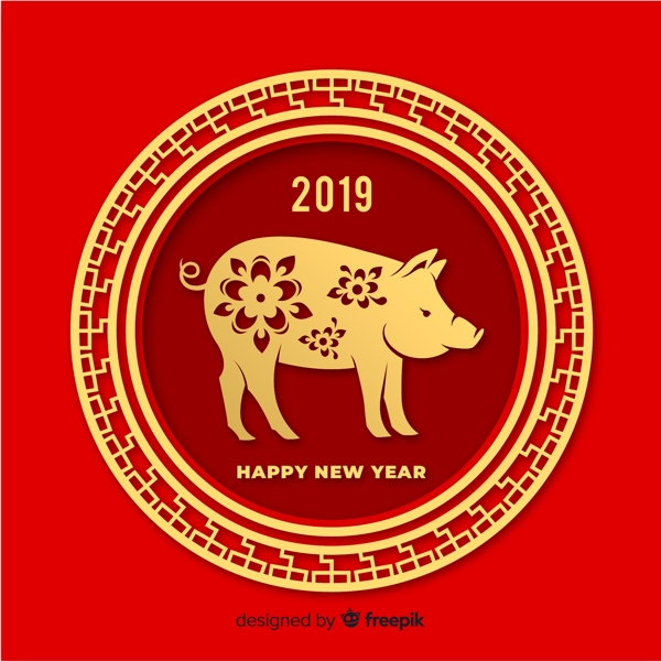 2019年金色花纹猪贺卡
