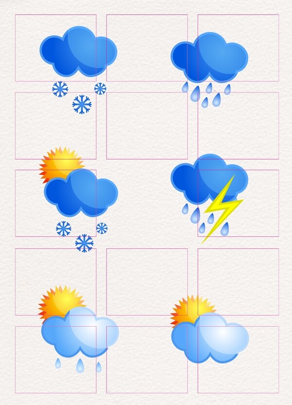 蓝色手绘6组天气预报图标素材