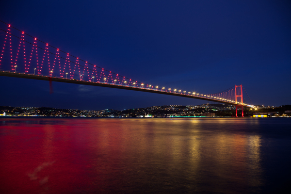 江面上的大桥夜景图片