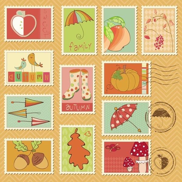 秋天主题的邮票收藏