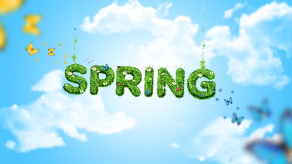 春天蓝色的天空绿色的春天psd免费下载