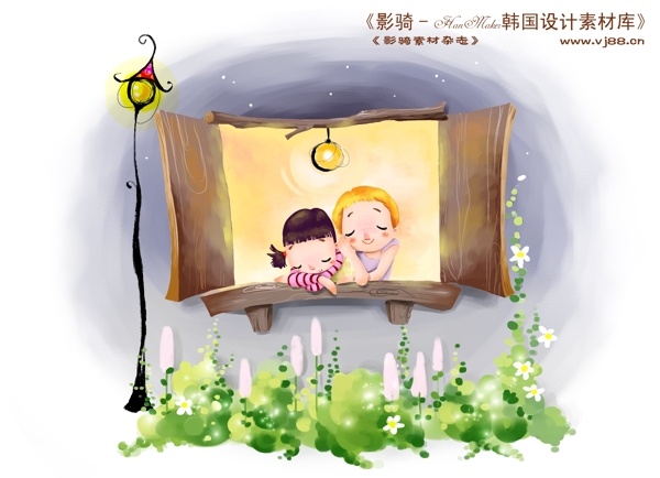HanMaker韩国设计素材库背景卡通漫画可爱人物窗口儿童