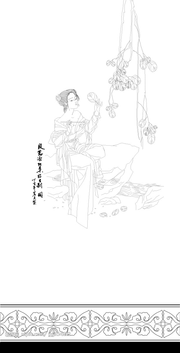 线描侍女图片