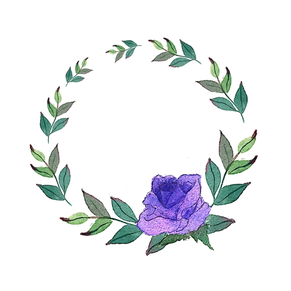 水彩紫色花朵花环